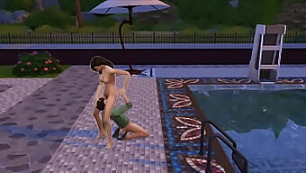 A Youthful Gentleman Vigorously Penetrates A Plump Maid Beside The Pool