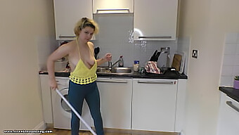 Delilah Cleans The Kitchen And Flashes Her Alluring Brown Blouse